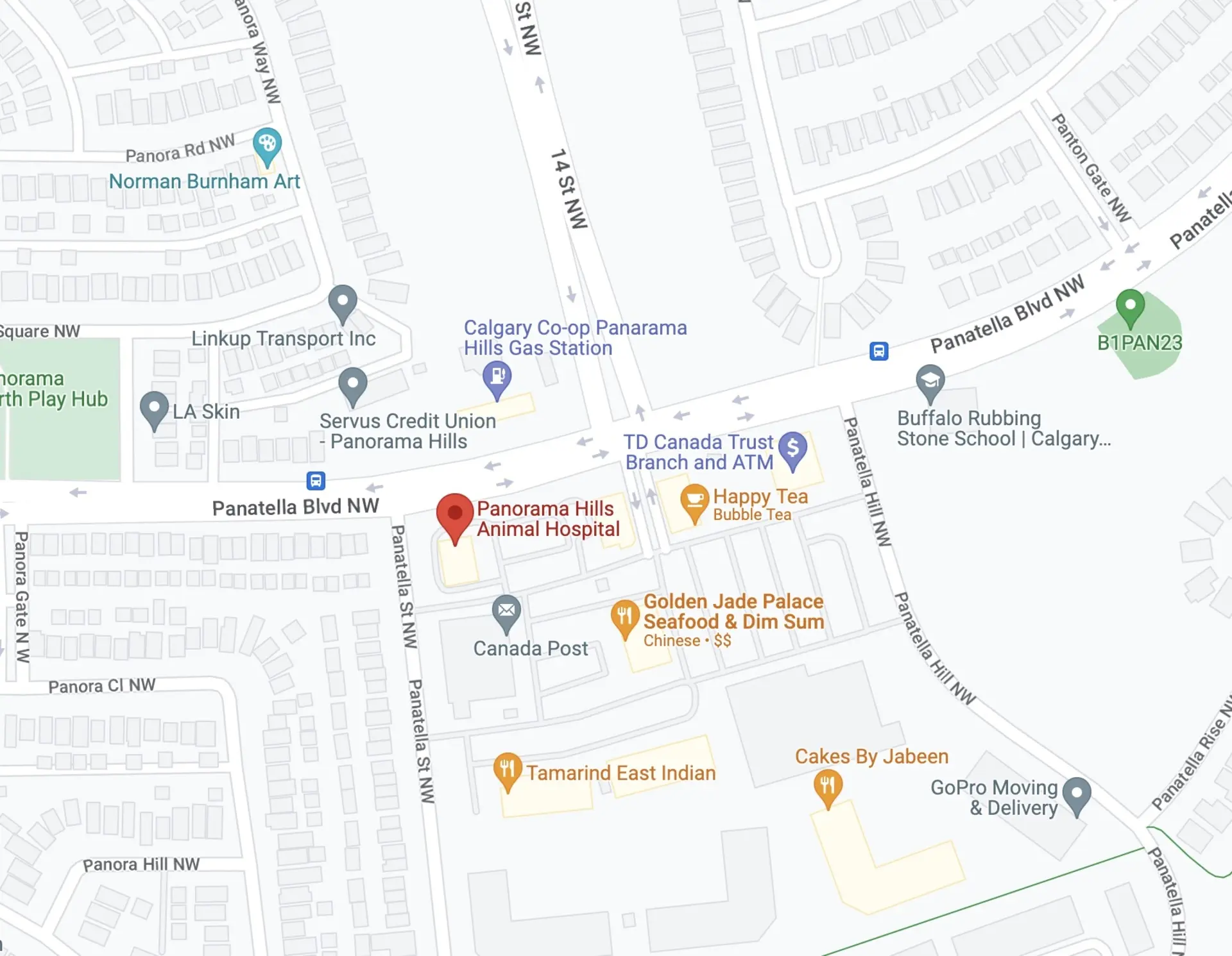 Google Maps location of Panorama Hills 
                        Animal Hospital