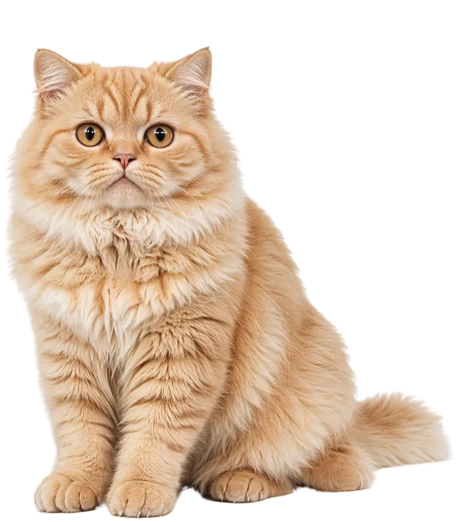 A long-haired ginger cat sitting and looking at the camera